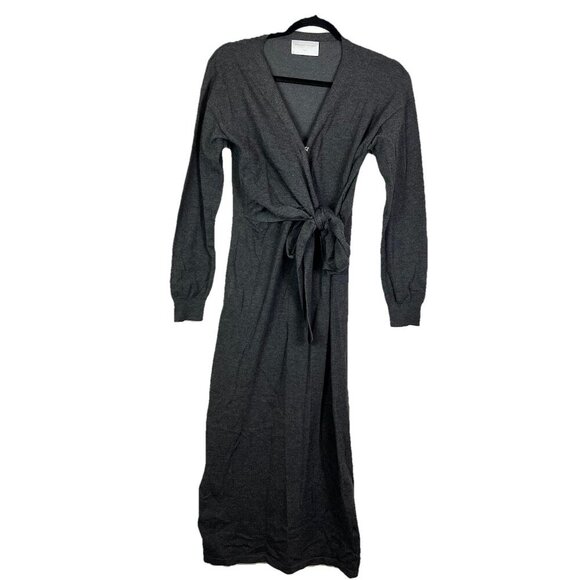 Modern Citizen Charcoal Gray Lenese Front Wrap Tie Midi Sweater Dress Size Small - Picture 2 of 10